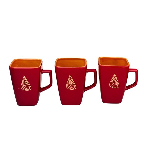 Set Of 3 Disaronno Ceramic Mugs Red & Orange Interior Square 4.5" T x 3.25" D - Picture 1 of 9